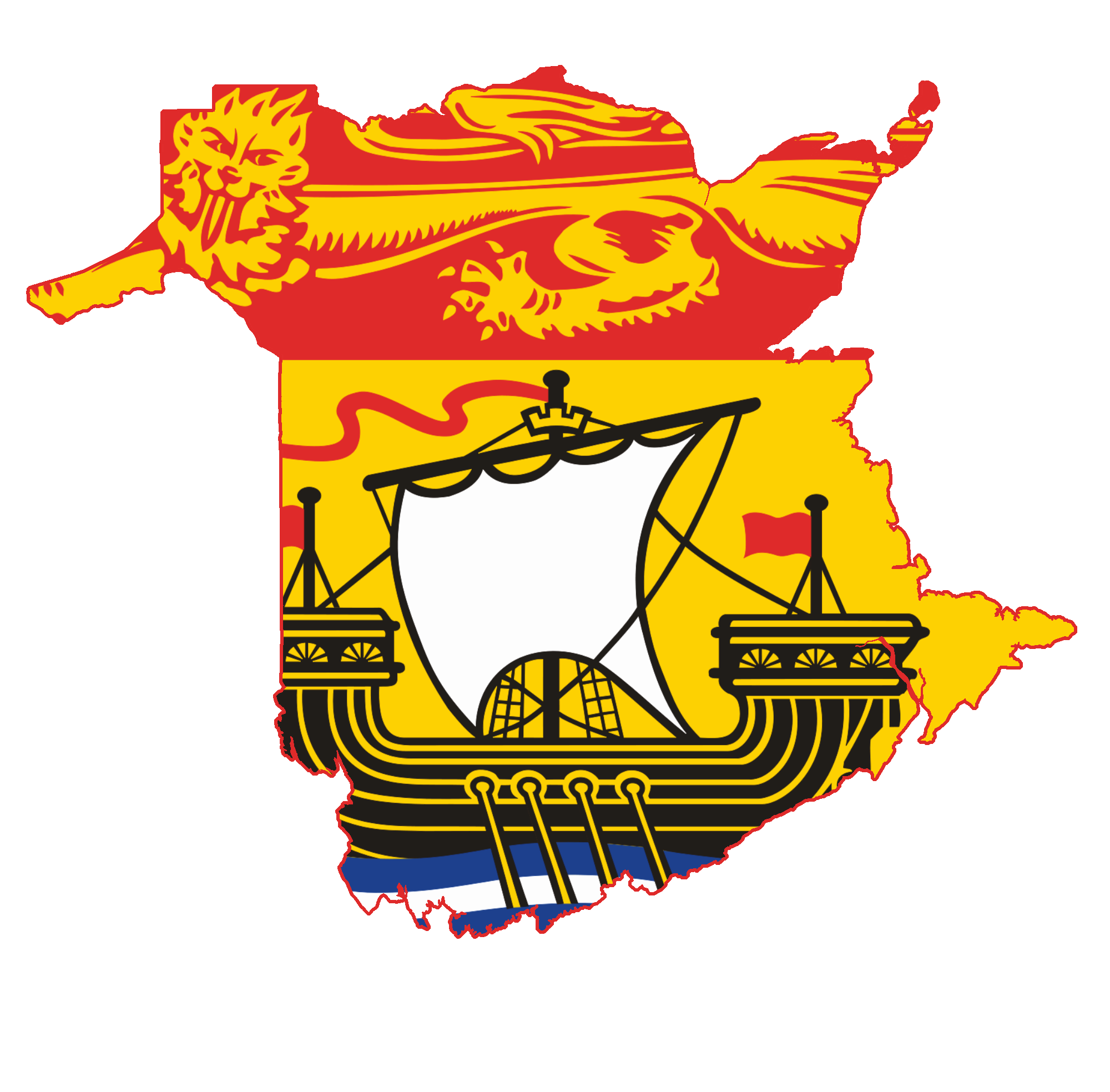New Brunswick provincial flag overlaid on the province shape